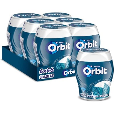 Botes de chicles Orbit Menta Fuerte 6 uds con 46 grageas