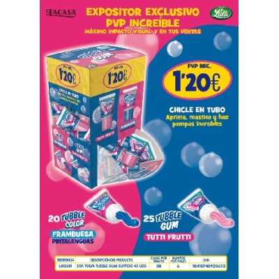 EXPOSITOR TOLVA TUBBLE GUM Surtido 45 uds
