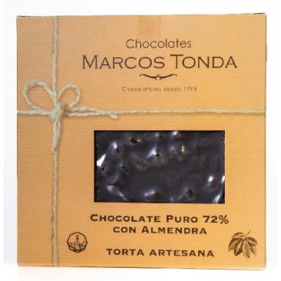 TORTA Chocolate PURO Almendras 200 gr. 72% MARCOS TONDA