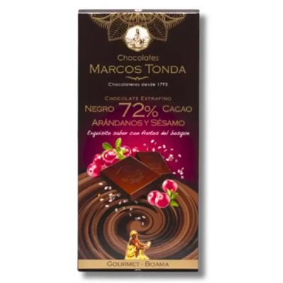 Chocolate NEGRO ARANDANOS 72% de cacao 100gr.