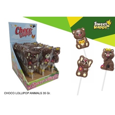 Piruletas de chocolate Animales Surtidos 35 gr.x 30 uds Piruletas de chocolate Animales Surtidos 35 gr.x 30 uds
