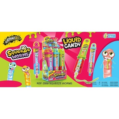 Caramelo liquido 3 sabores SQUEZE WORMS Caja de 30 uds Caramelo liquido 3 sabores SQUEZE WORMS Caja de 30 uds