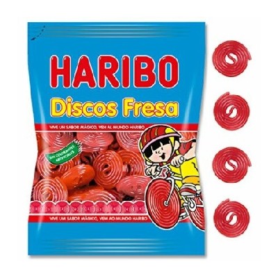 DISCOS REGALIZ fresa bolsa 100gr caja de 18 und HARIBO DISCOS REGALIZ fresa bolsa 100gr caja de 18 und HARIBO